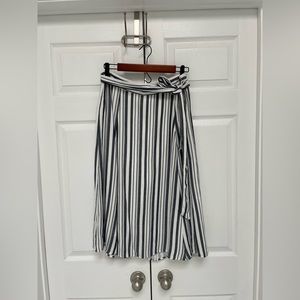 LOFT Navy & White striped A-line knee length skirt -Size 12